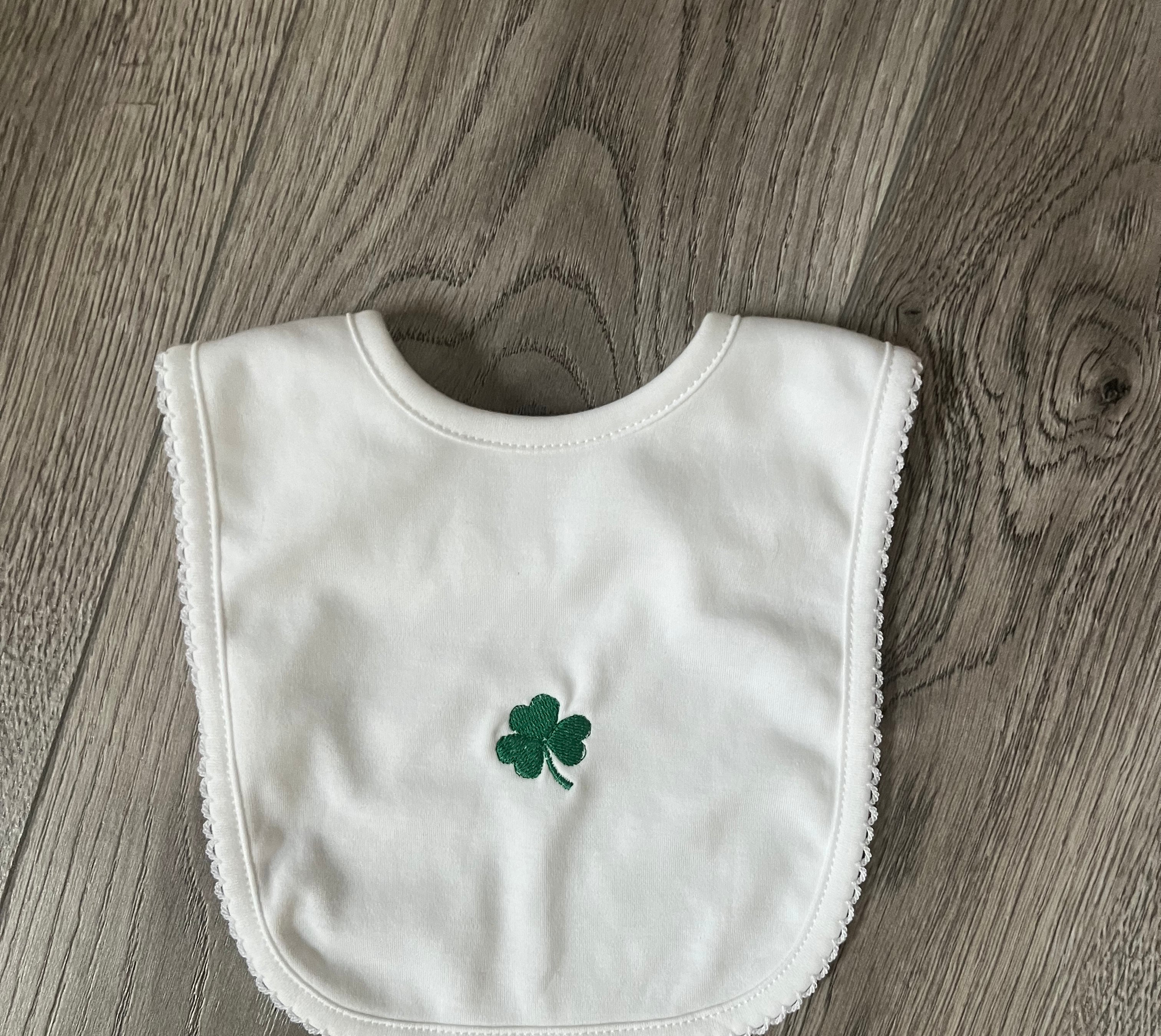 White Pima Cotton Shamrock Baby Bib