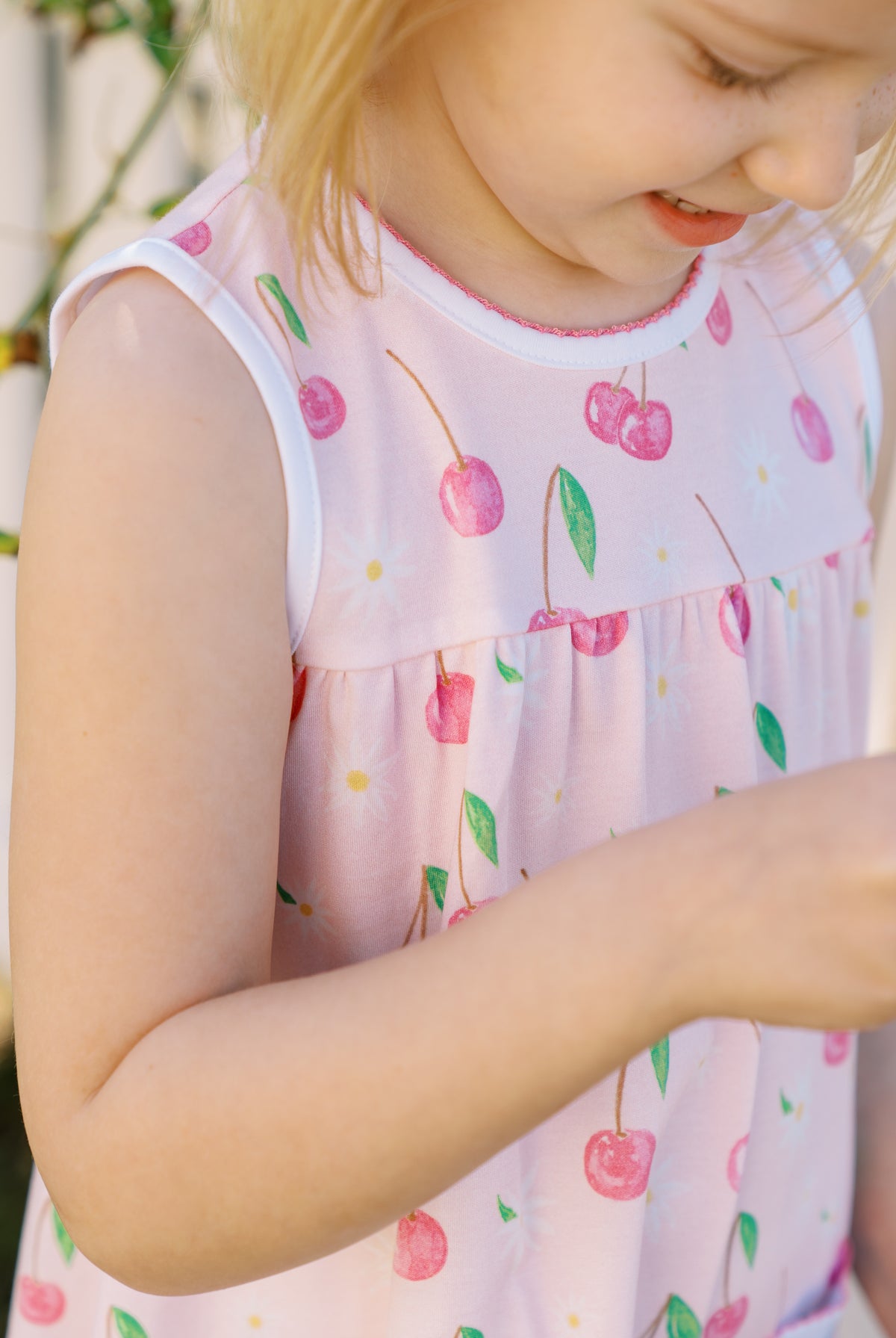 Close up detail cherry dress- Toddler Girl Boutique Clothing