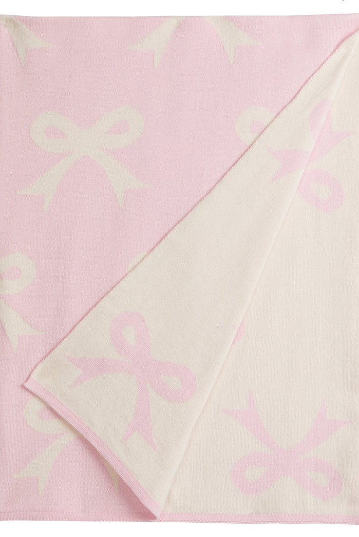 Knit Pink Bow Blanket by Little English