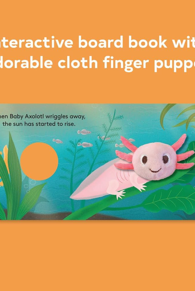 Axolotl finger puppet book - soft plush puppet integrated into board book pages