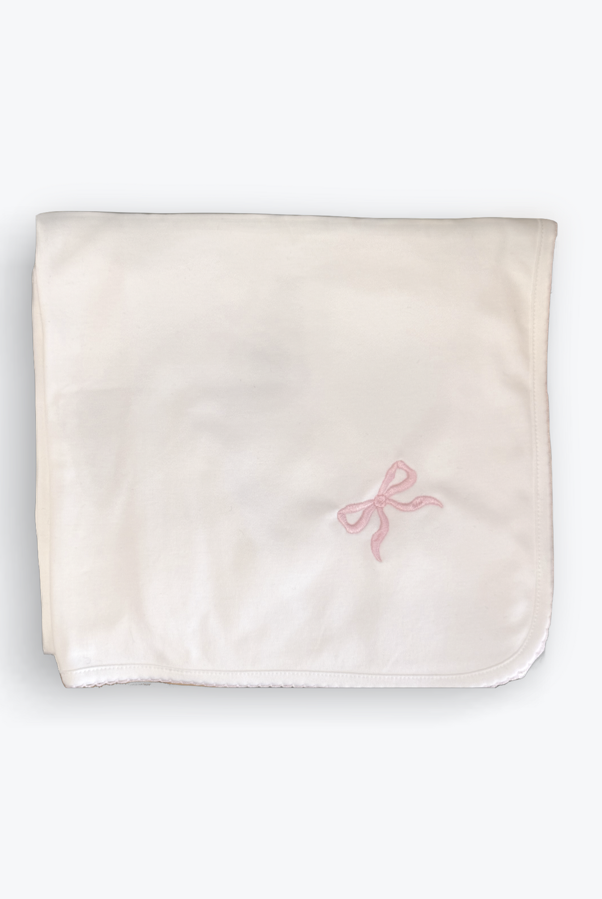 White Pima cotton blanket with pink bow