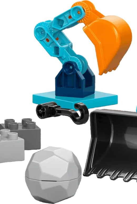LEGO DUPLO 10475 set rebuilt as a toy excavator digger and a tow truck with two driver figures