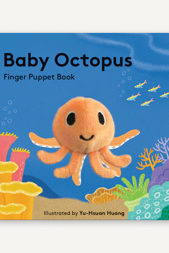 Baby octopus finger puppet chunky board book by Chronicle Books - interactive book for babies / Cute as Buttons