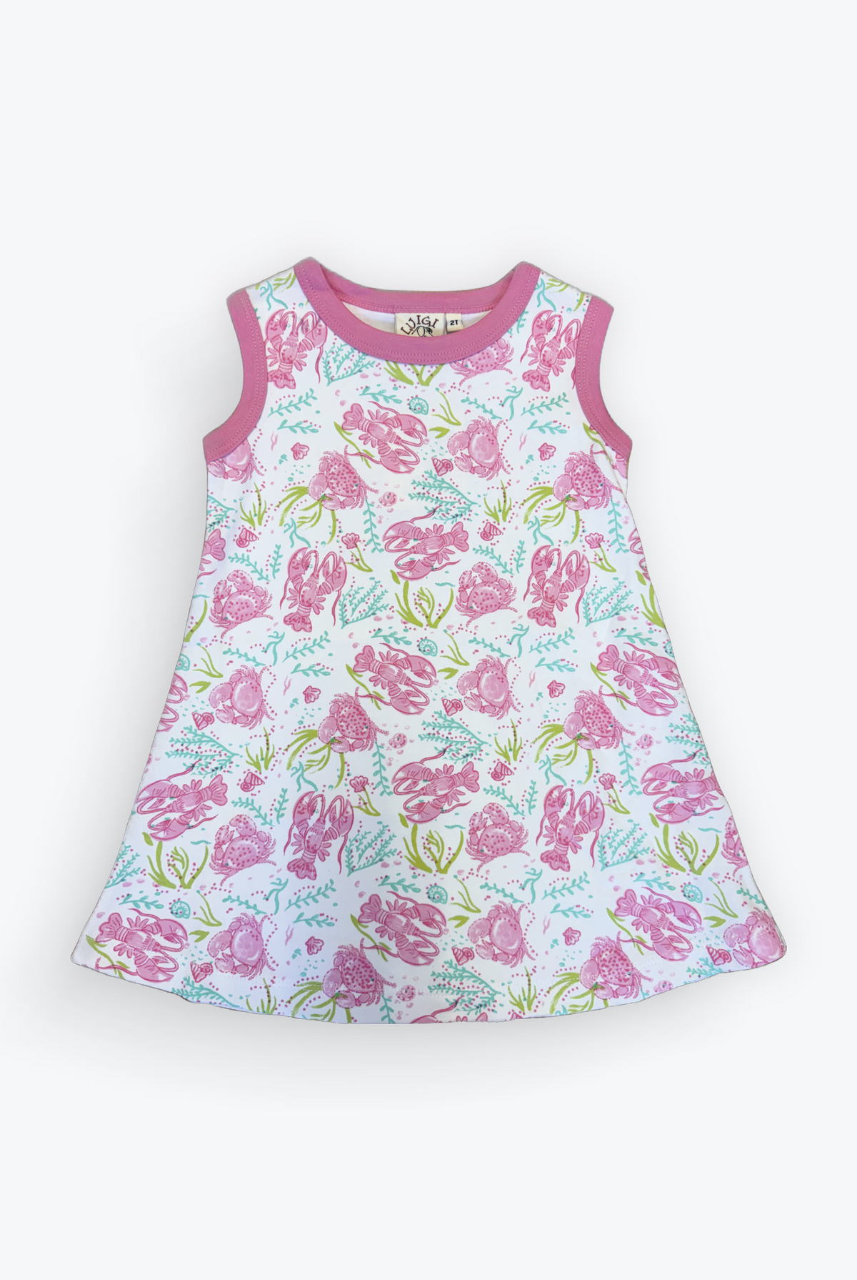 Luigi Pink Lobster Print Dress for Toddlers