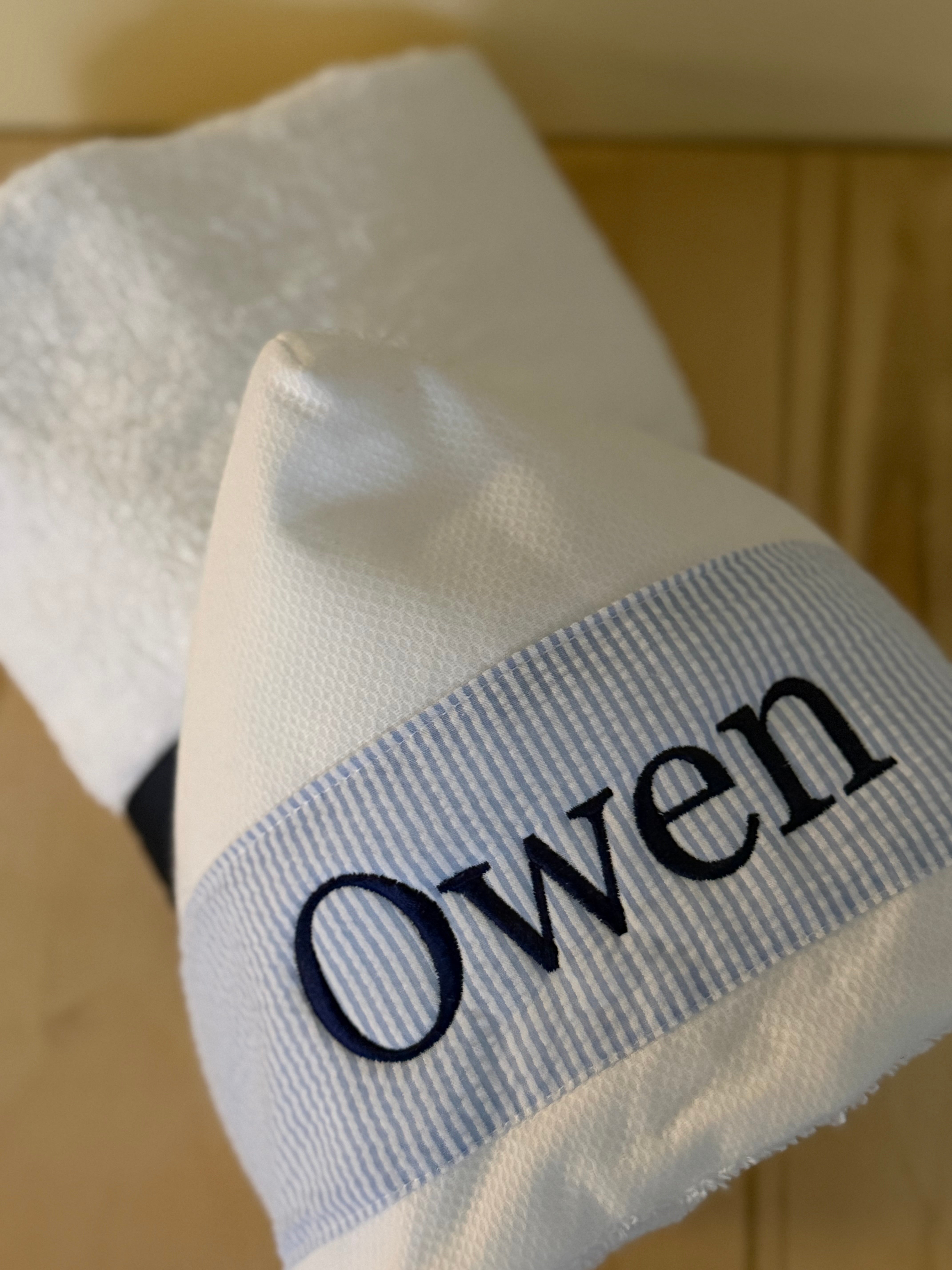 Blue Seersucker Full size Hooded Towel