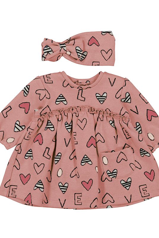 Pink Hearts Valentine dress for baby girls with headband