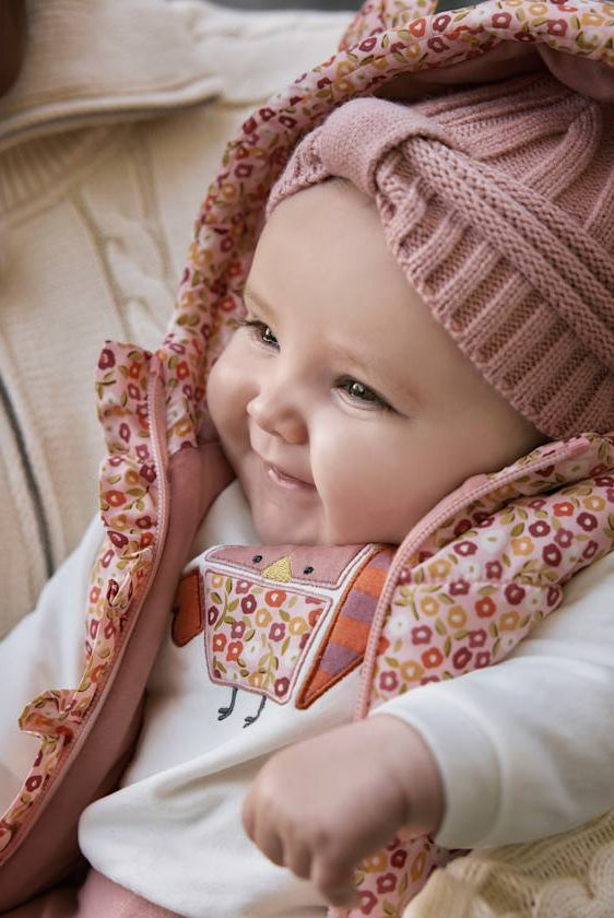 Floral print hooded vest by Mayoral - layering piece for baby girls