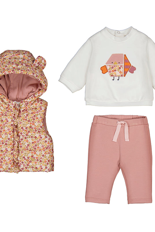 Girls floral vest and tracksuit set by Mayoral - 3-piece fall outfit with hooded vest/Cute as Buttons
