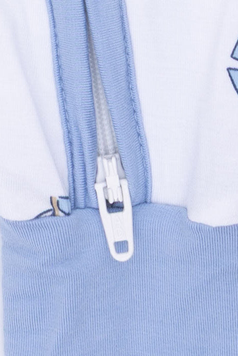 close up of 2 way zipper for angel dear romper