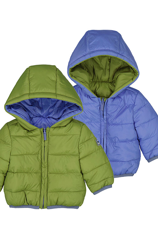 Boys reversible puffer jacket in green and blue by Mayoral - 2-in-1 quilted jacket for toddlers / Cute as Buttons