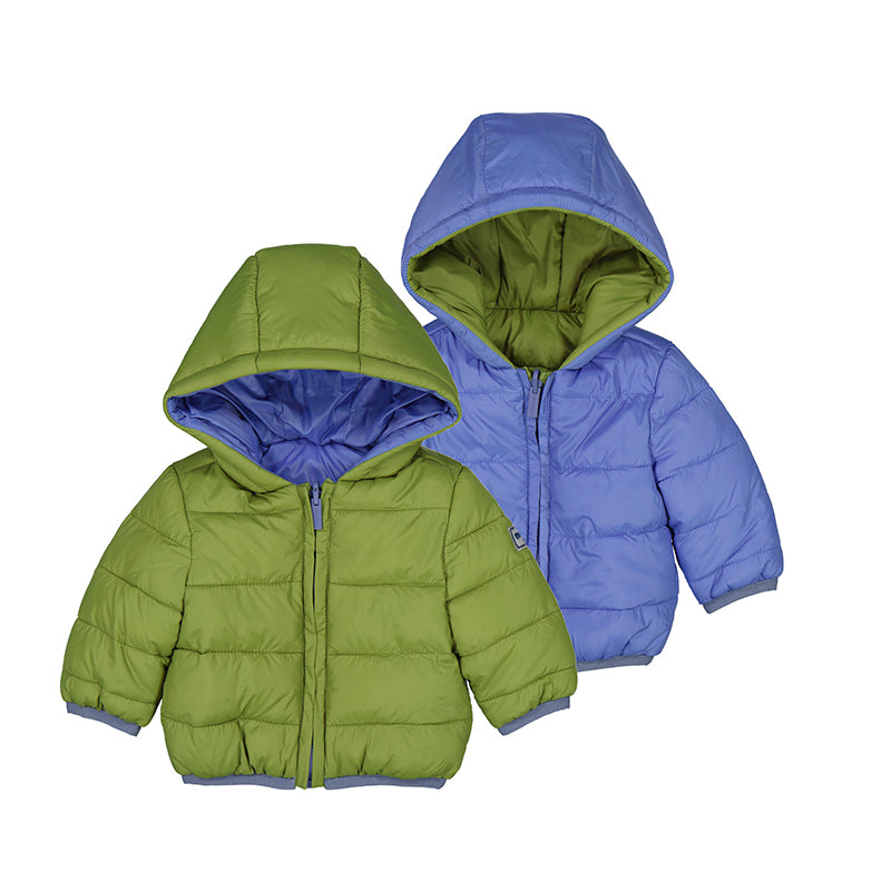 Boys reversible puffer jacket in green and blue by Mayoral - 2-in-1 quilted jacket for toddlers / Cute as Buttons