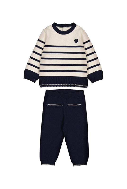 Navy and cream long knit trouser set by Mayoral - 2-piece loungewear for babies / Cute as Buttons