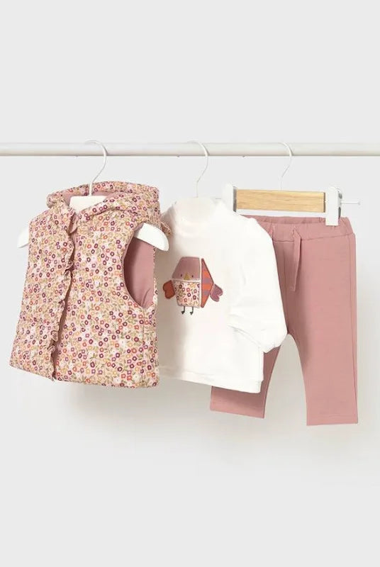 Baby girl legging set by Mayoral - long sleeve top and pants with floral vest