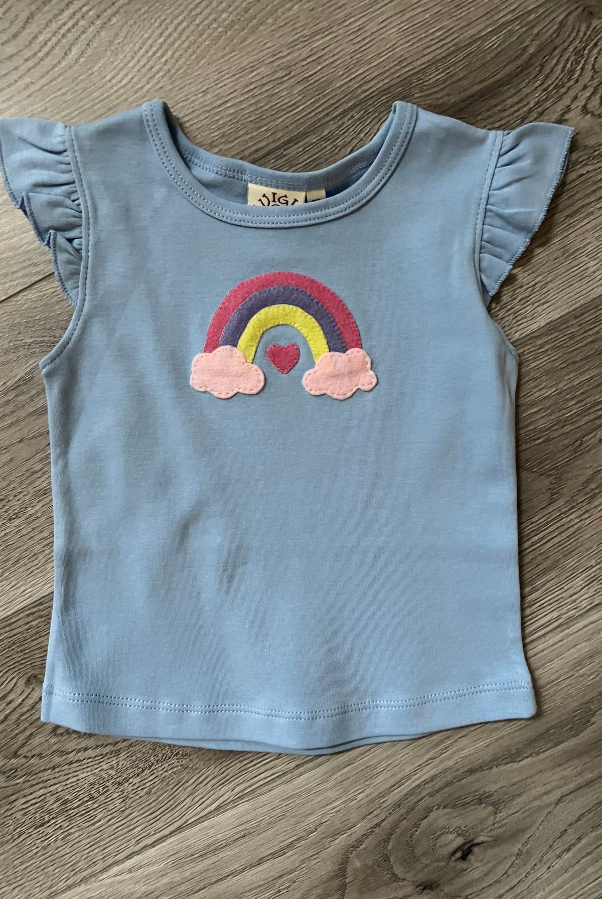 Blue Flutter Sleeve Rainbow Top by Luigi