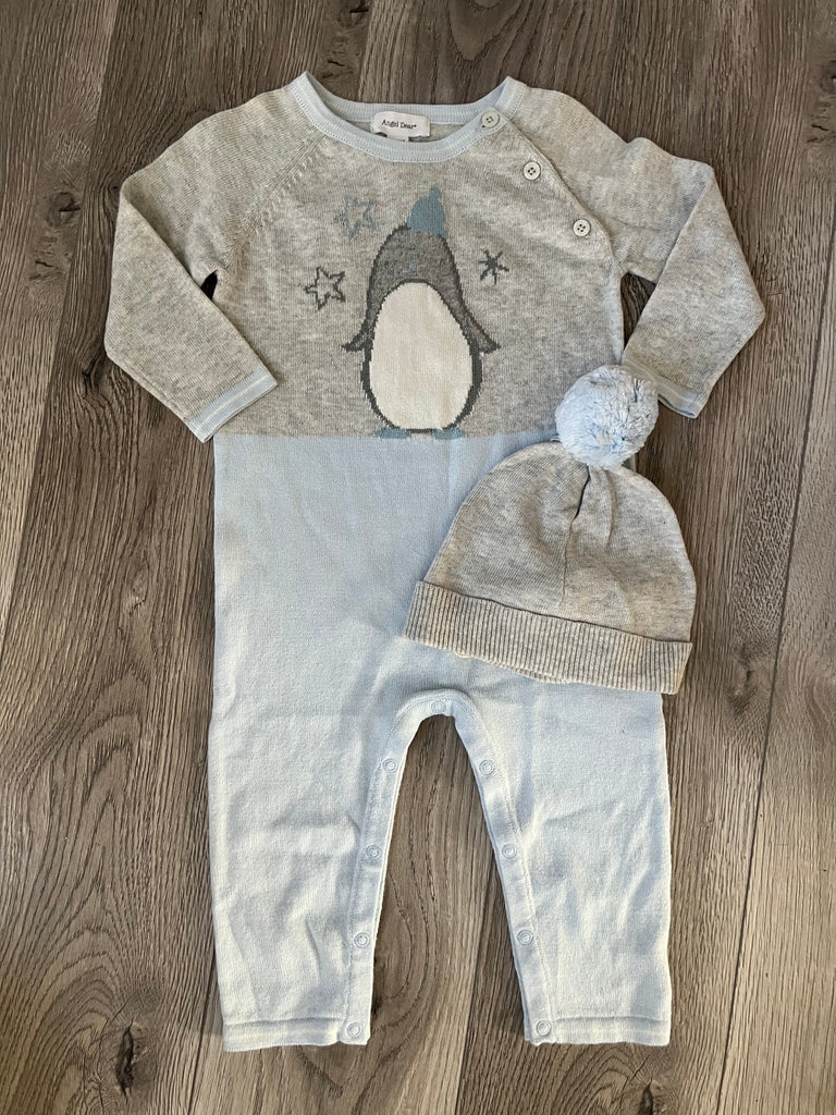 Penguin Knit Romper with Hat