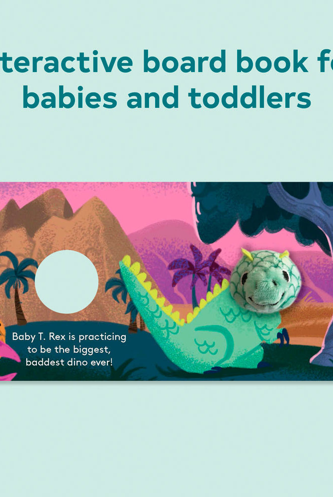 Baby T-Rex finger puppet interactive board book inside page