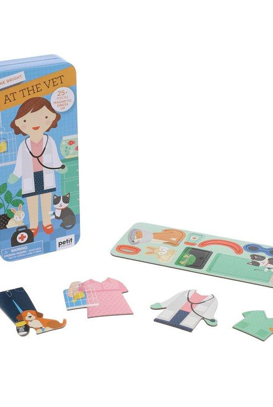 Magnetic veterinary dress-up set with outfits and accessories