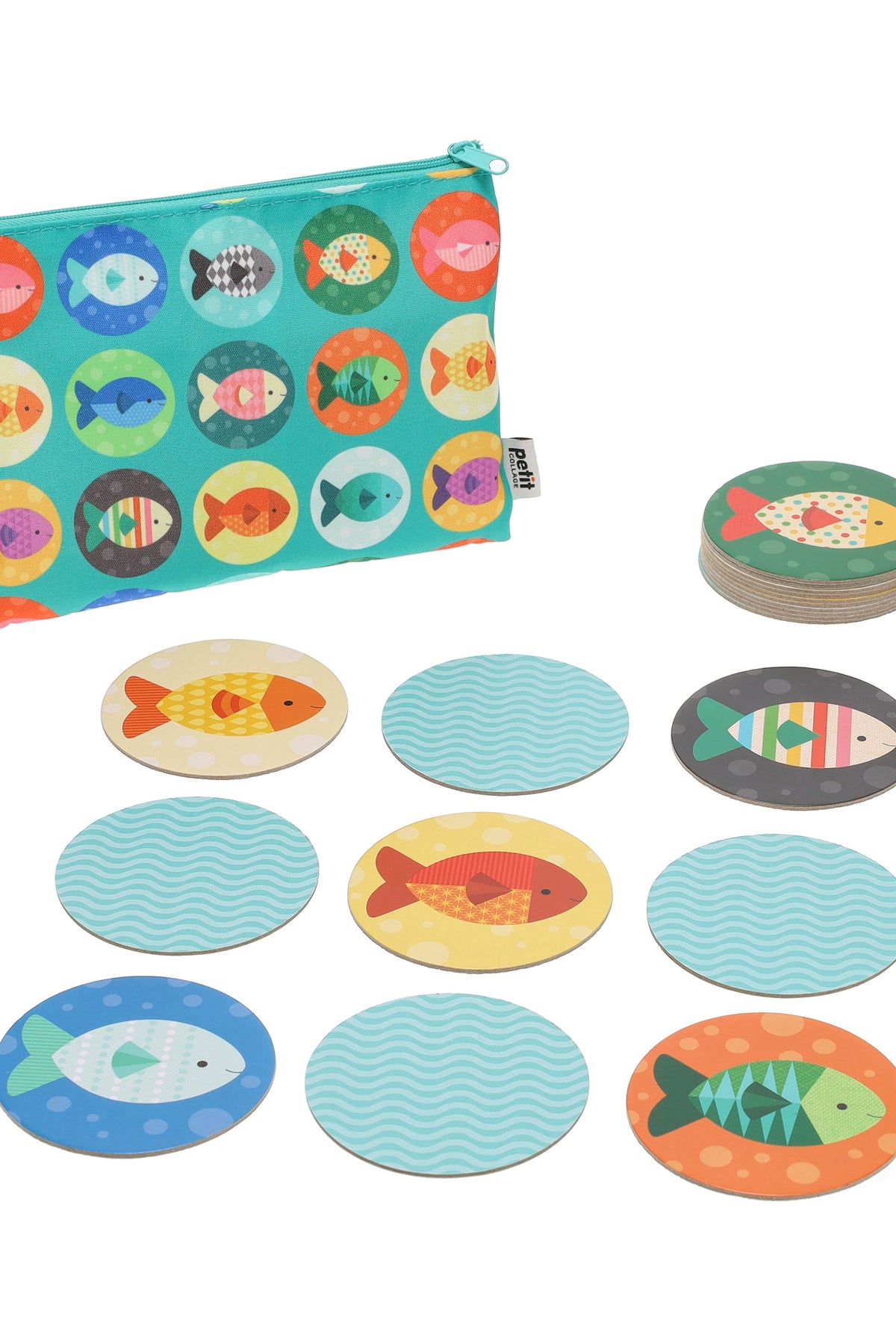 Travel-friendly Gone Fishing preschool memory game pouch