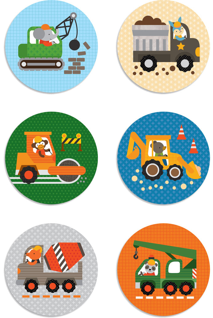 Construction vehicle matching cards with animal characters