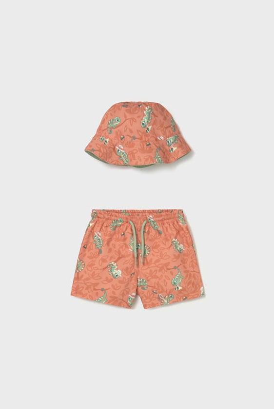 Mayoral boys quick dry swim trunks with matching sun hat