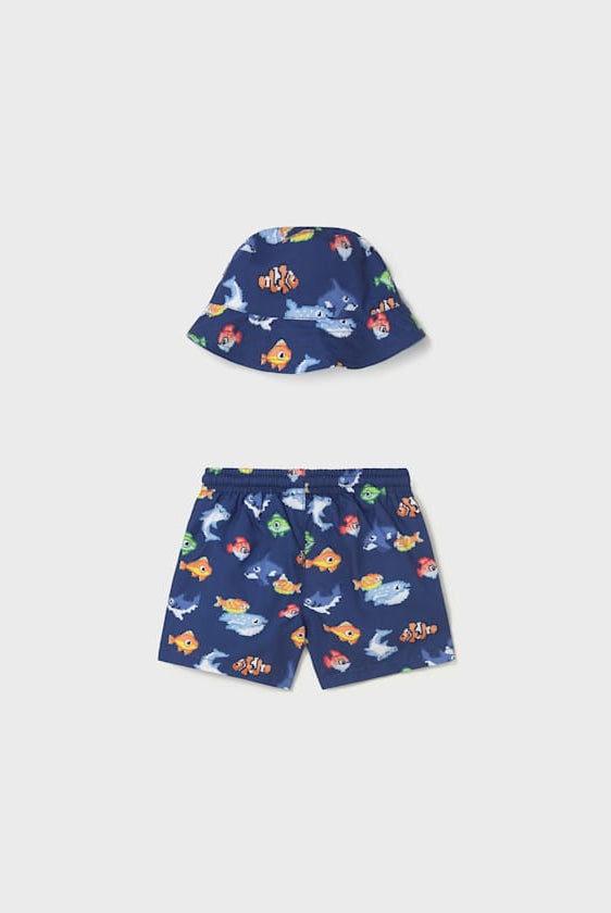 Mayoral boys quick drying swim trunks with matching hat