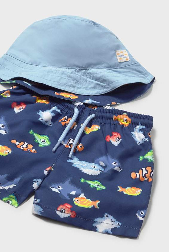 Mayoral fish swim trunks close up