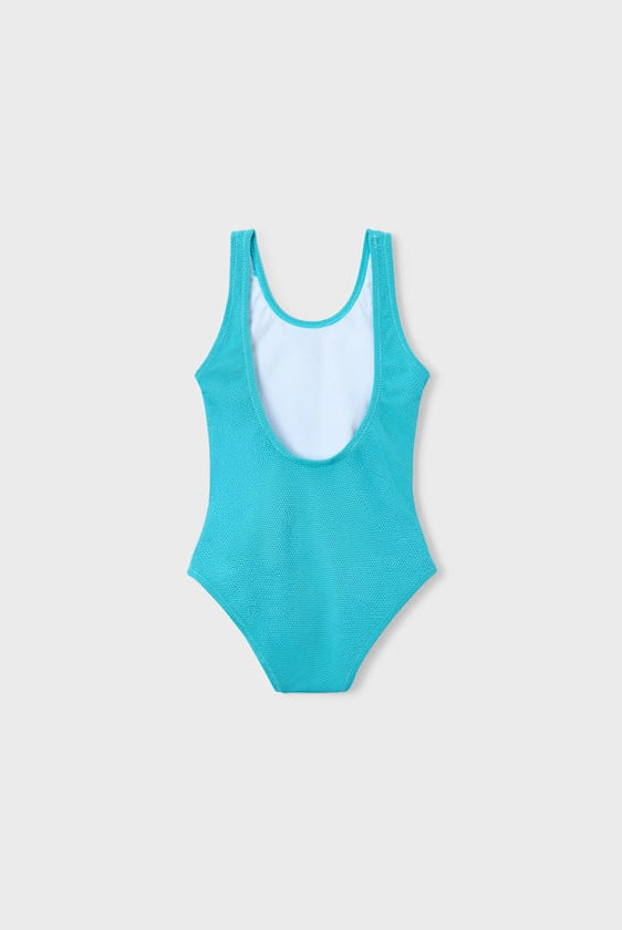 Mayoral girls pacific blue one piece swimsuit back view