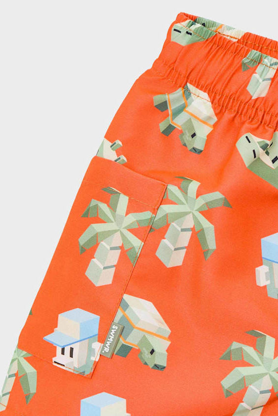 close up of gaming swim trunks for boys