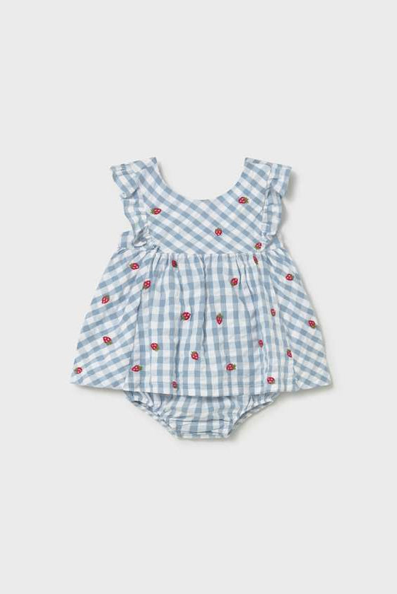 Mayoral Blue Check Strawberry Dress with Bloomer