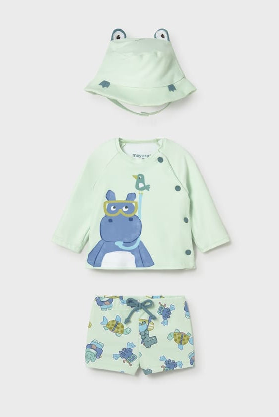 Mayoral Green 3 Piece Boys Swim Set-Hippo and Crocs