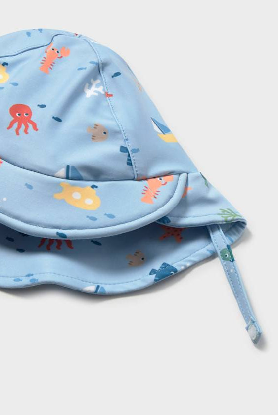 Baby boys blue ocean sunhat closeup