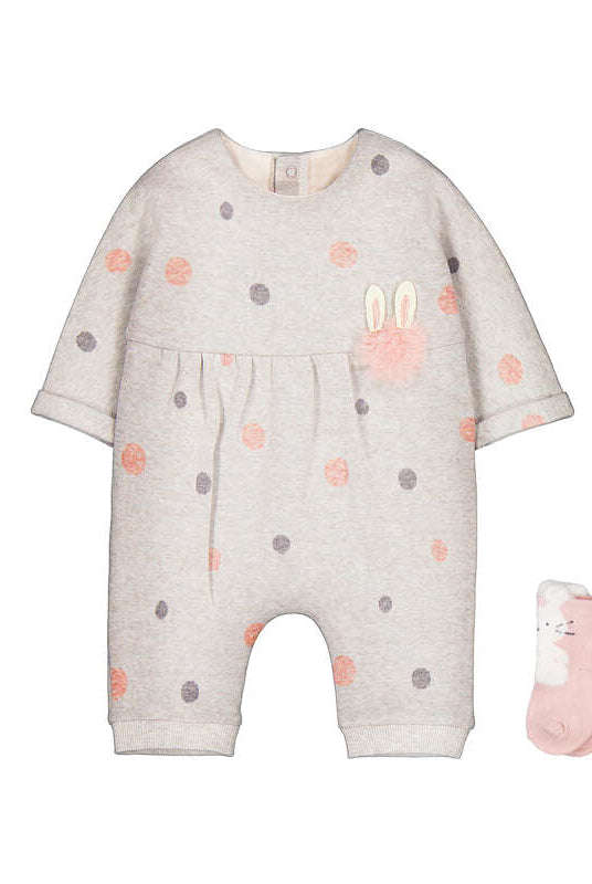 Mayoral Polka Dot Romper and Bunny Sock Set