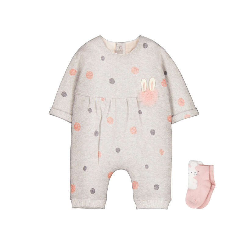 Mayoral Polka Dot Romper and Bunny Sock Set