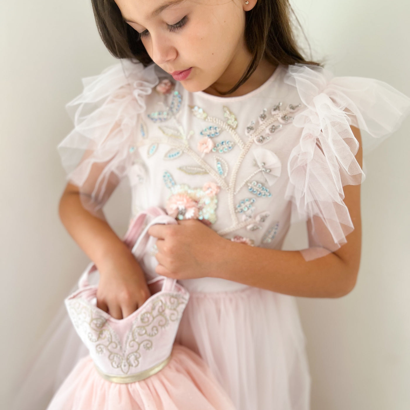 Mon Ami ballerina purse - side view showing pink tutu and ballet theme