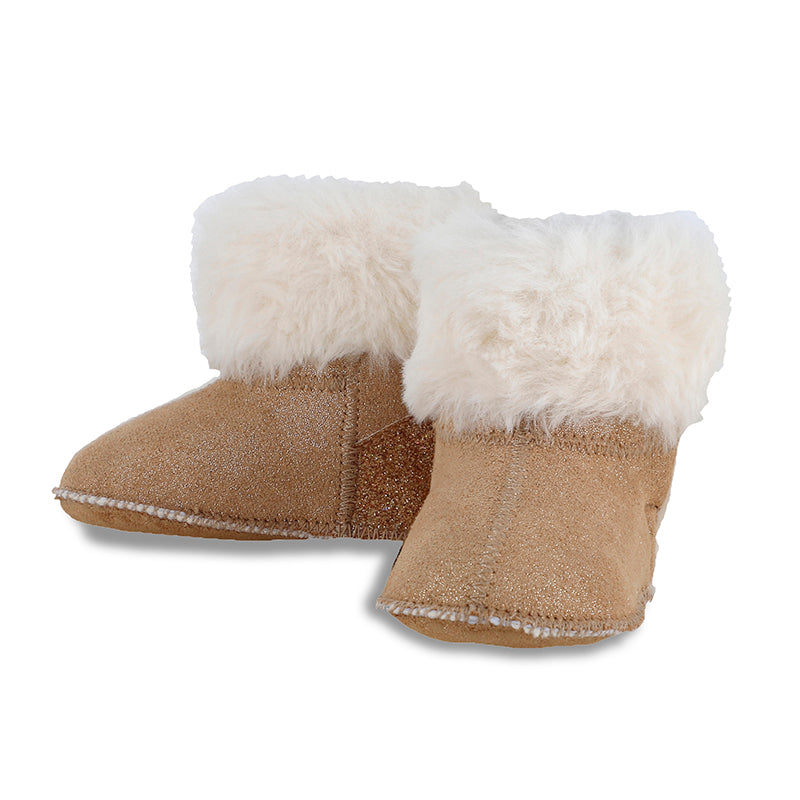 Latte fur-lined baby boots by Mayoral - soft infant boots with bow detail and fur cuff / Cute as Buttons