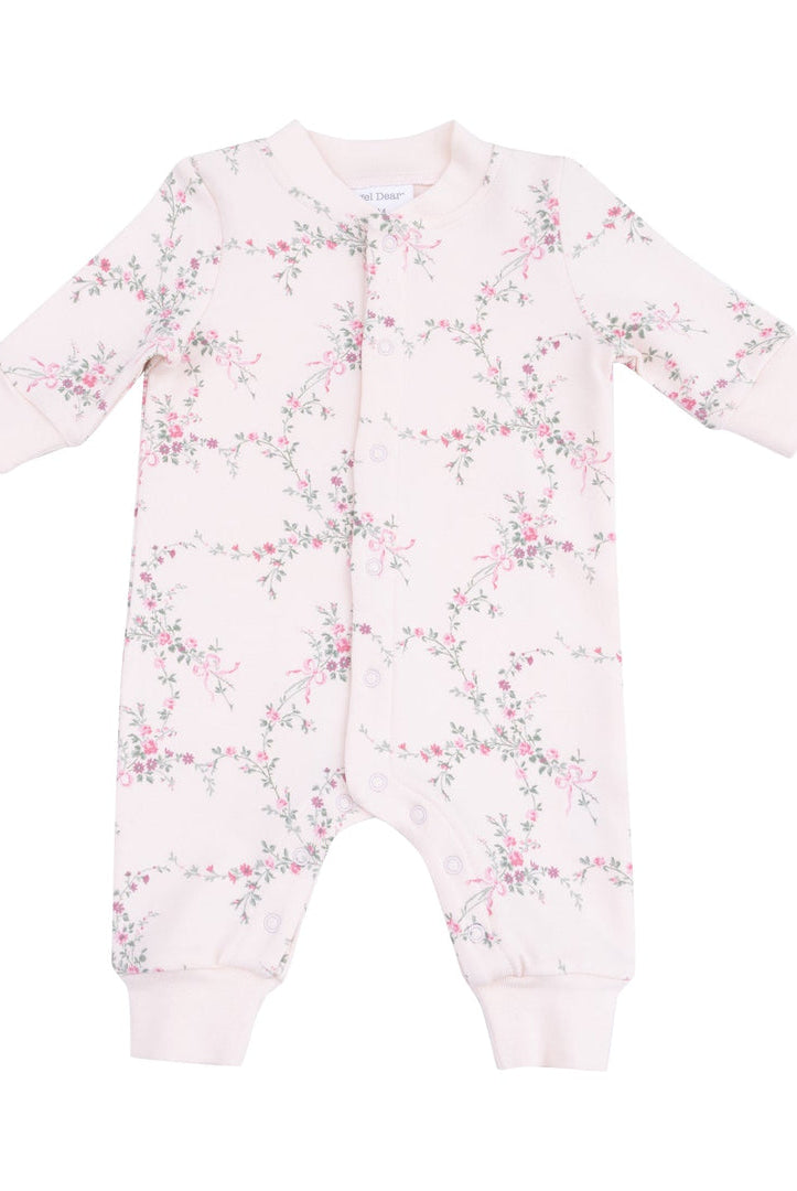 Antoinette floral romper by Angel Dear - pink floral print baseball collar