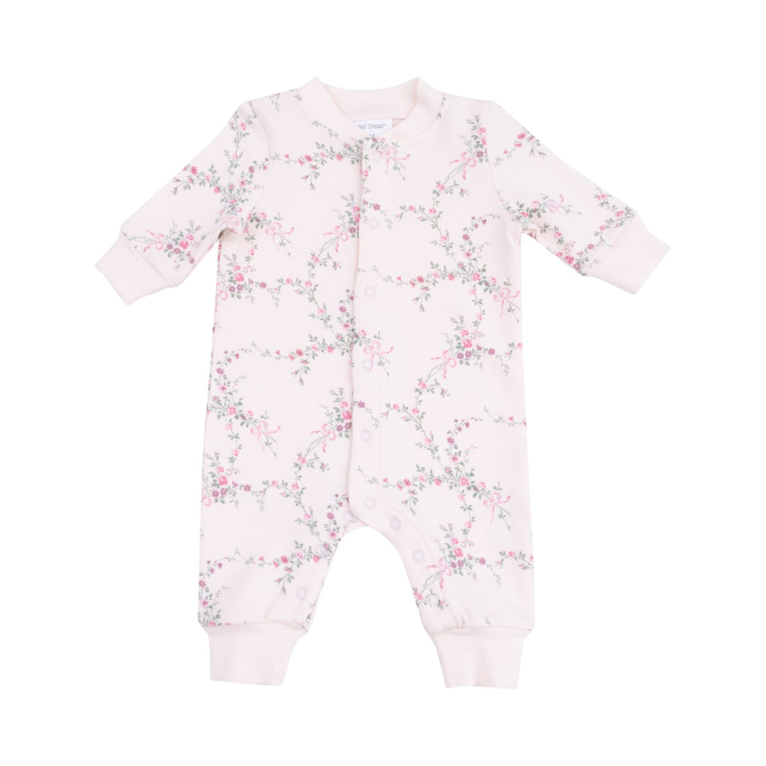Antoinette floral romper by Angel Dear - pink floral print baseball collar