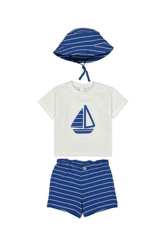 Mayoral baby boys blue sailboat short set with matching hat
