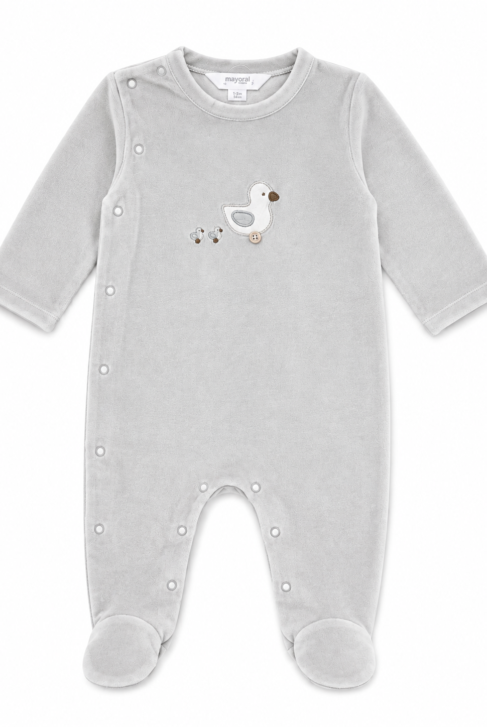 Light grey velour unisex footie for baby
