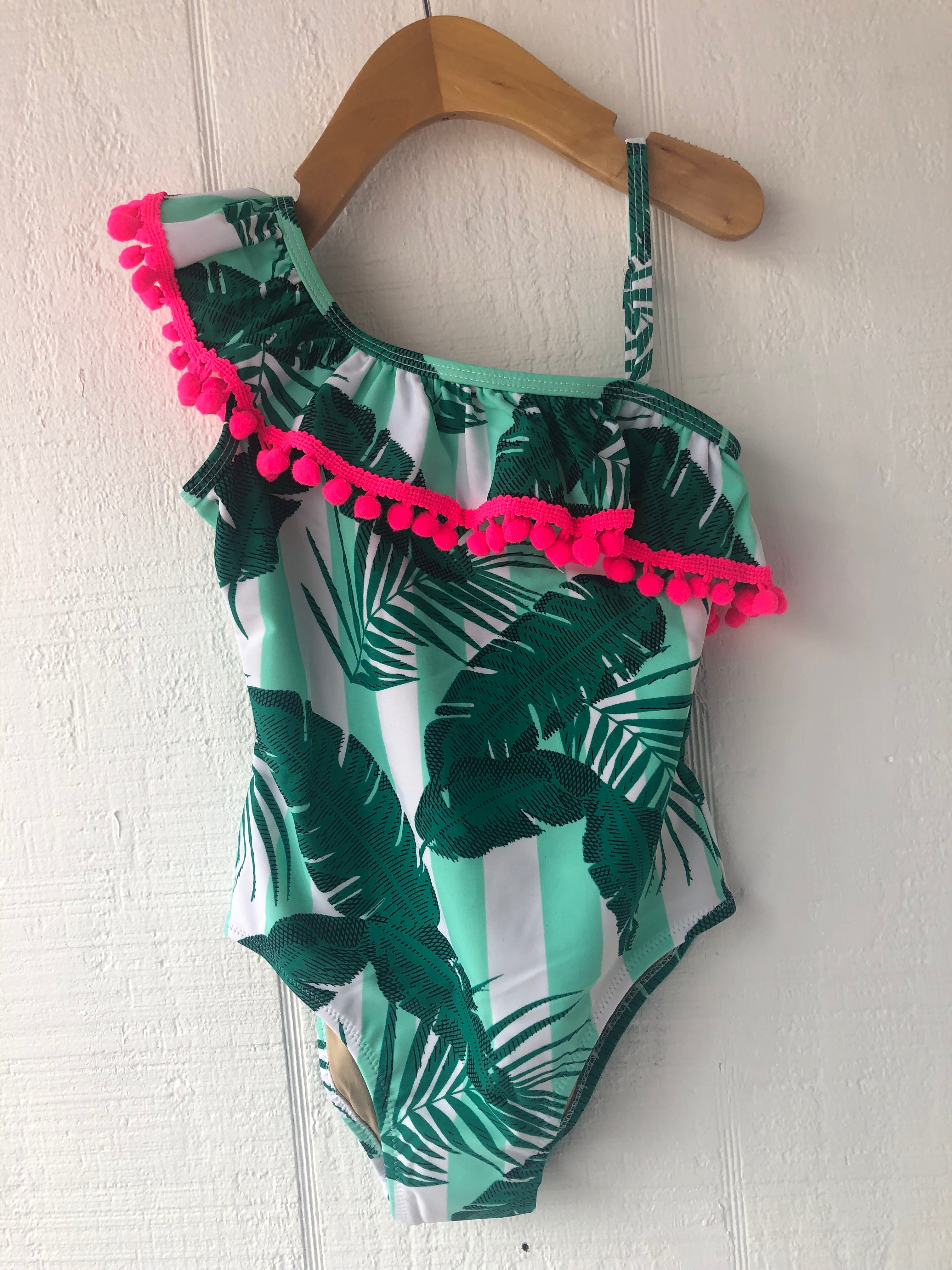 Tropical One Shoulder Swim for Toddler Girls