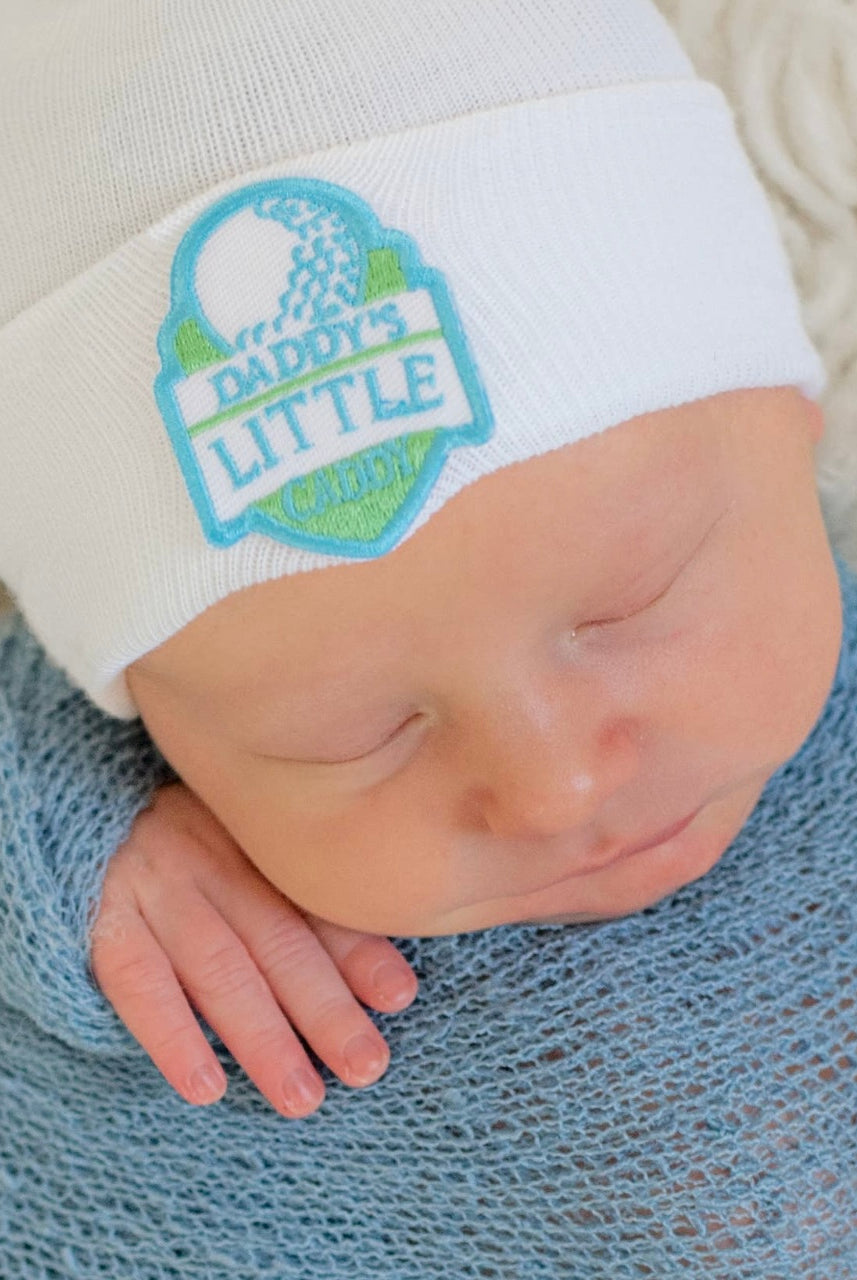 daddy's little caddy, newborn hospital hat, baby hospital hat, photo shoot ideas for newborns, baby beanie, cute hospital hats