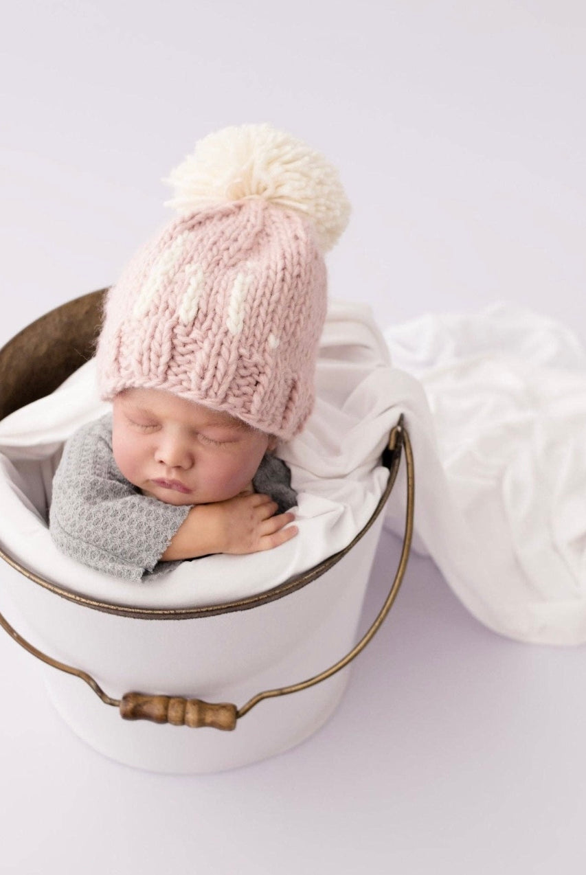 newborn hospital hat, hi knit hat, hat with hi, pom pom hat for baby, cute baby hat, newborn photo prop, newborn photos, baby girl hat