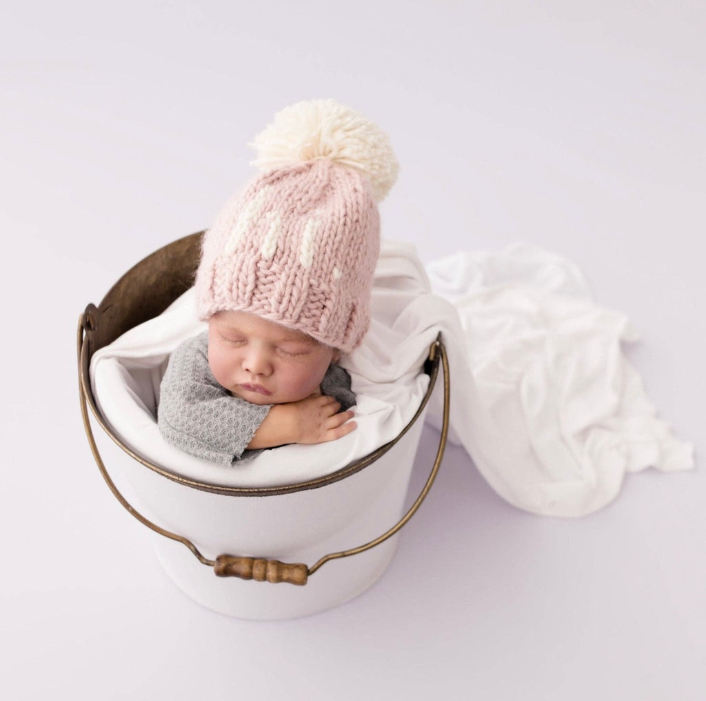 newborn hospital hat, hi knit hat, hat with hi, pom pom hat for baby, cute baby hat, newborn photo prop, newborn photos, baby girl hat