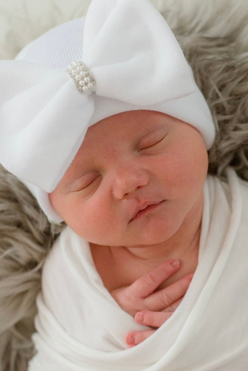 newborn hospital hat, baby girl hospital hat, girl hospital beanie, bow hat