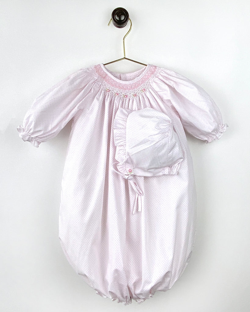 petit ami, smocked convertible gown, baby girl take home set, smocked girl clothing, baby gown, bonnet