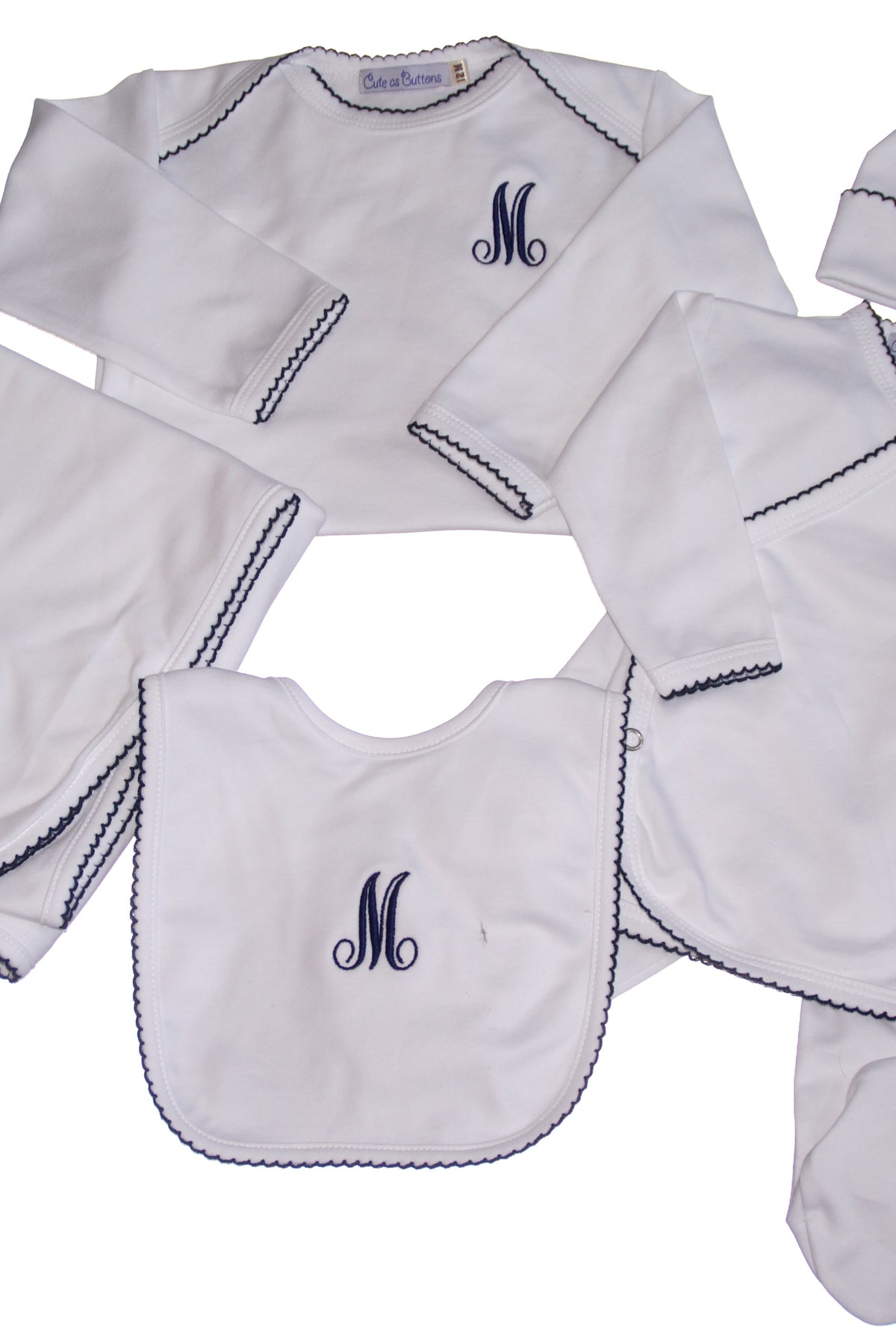 Luxury baby layette set by Cute as Buttons - personalized pima cotton newborn essentials