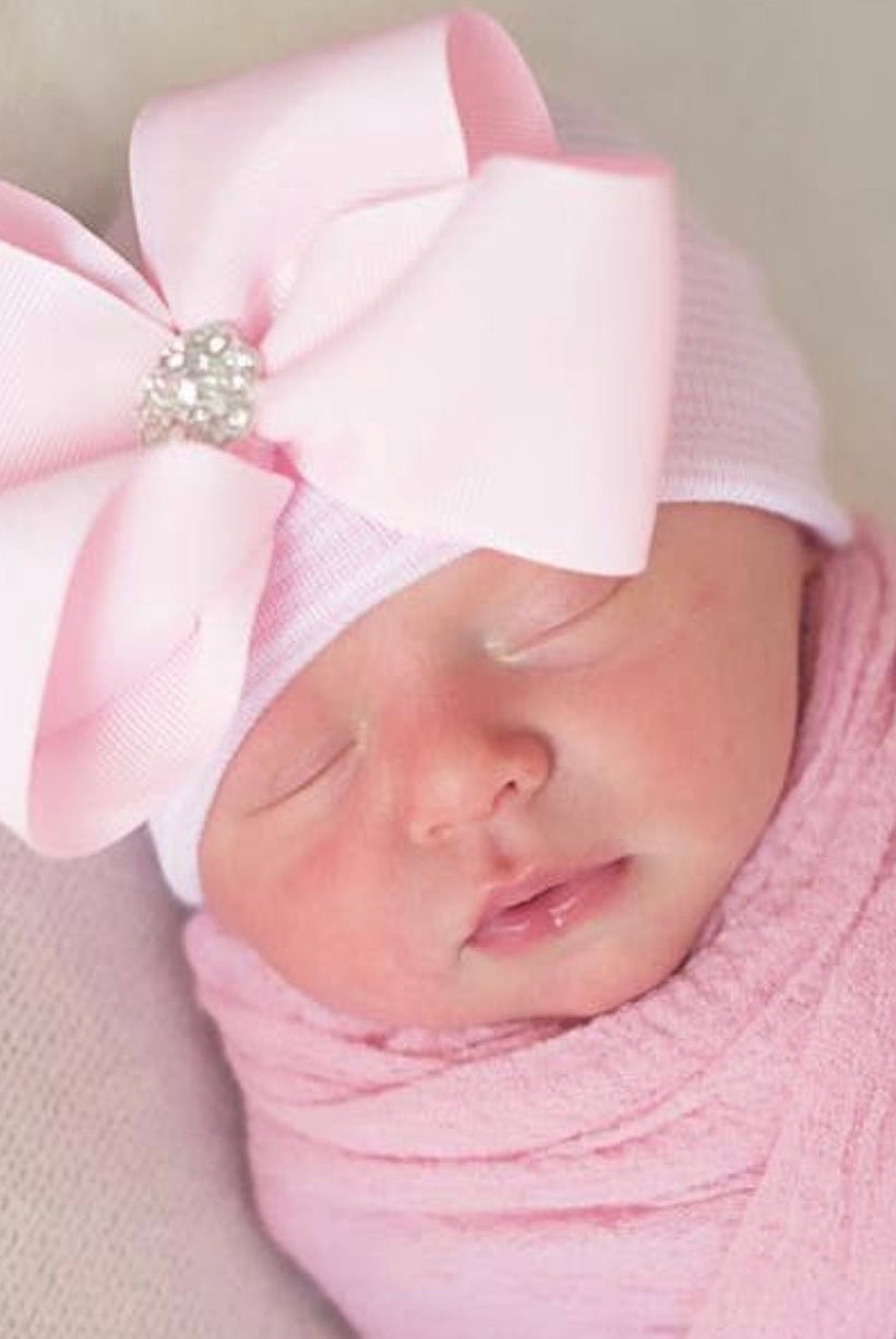newborn beanie, hospital hat, bow hat, newborn bow beanie