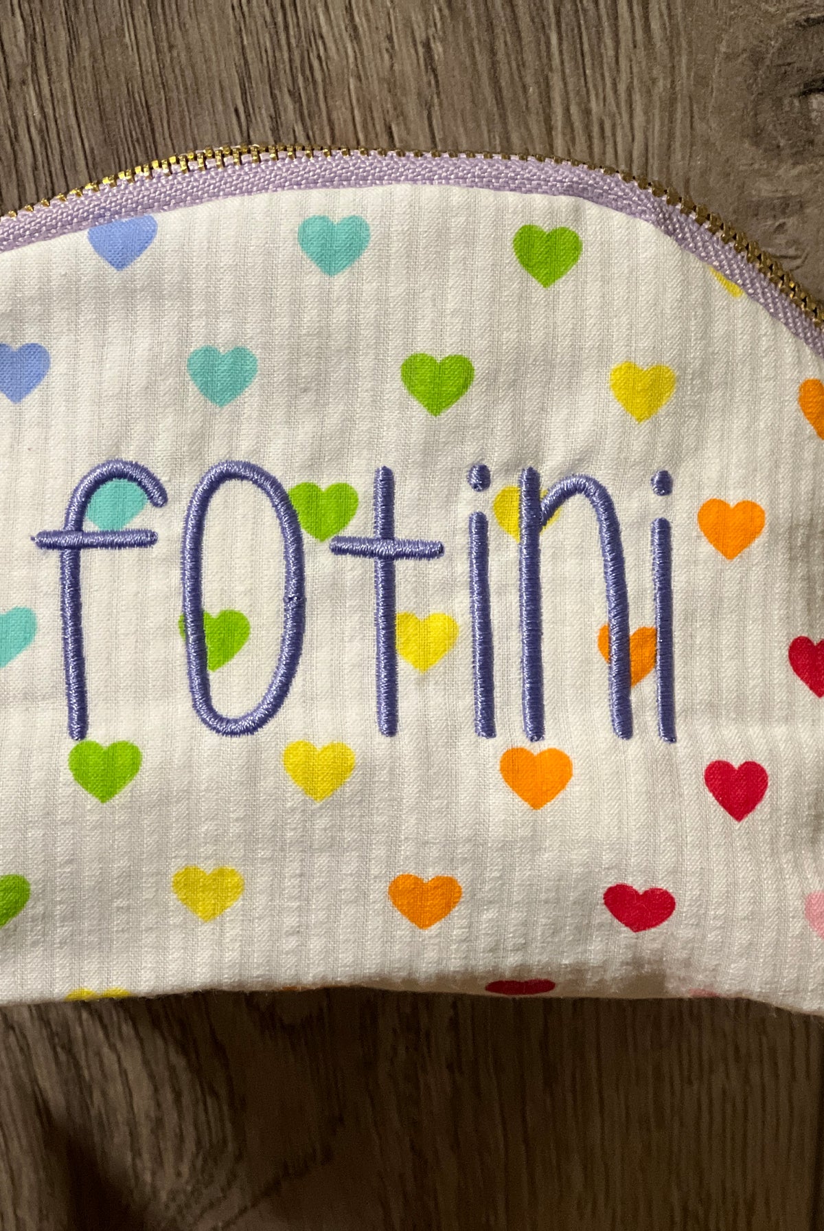 oh mint retailer, tiny hearts small taco bag, seersucker, best gift, monogrammed gift, personalized gift,