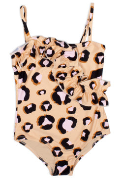 Girls Leopard Print Ruffle One-Piece Swimsuit – Shade Critters