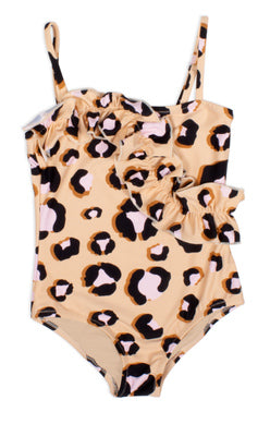 Girls Leopard Print Ruffle One-Piece Swimsuit – Shade Critters